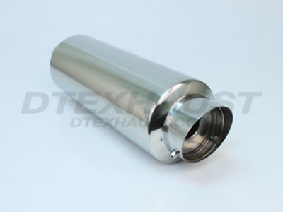 DTM-123 HI POLISH STAINLESS MUFFLER 5'' ROUND SLANTED SILENCER  2.25'' INLET 18'' L
