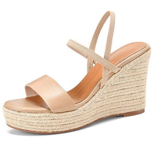 Sandales compensées espadrilles plateforme en cuir mode pour femmes SQQO - Photo 14/14