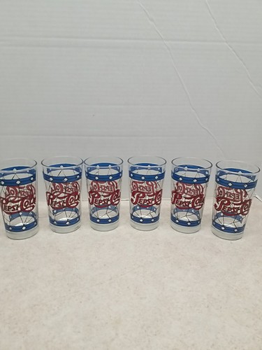 Vintage Pepsi Cola Buntglas Tiffany Stil Trinkgläser 70er Jahre 6er Set