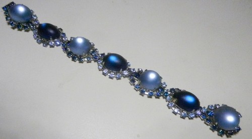 DESIGNER Krappen-Set blaue Steine ARMBAND 97 Strasssteine - 7 Cabochon Mondsteine - Bild 8 von 9