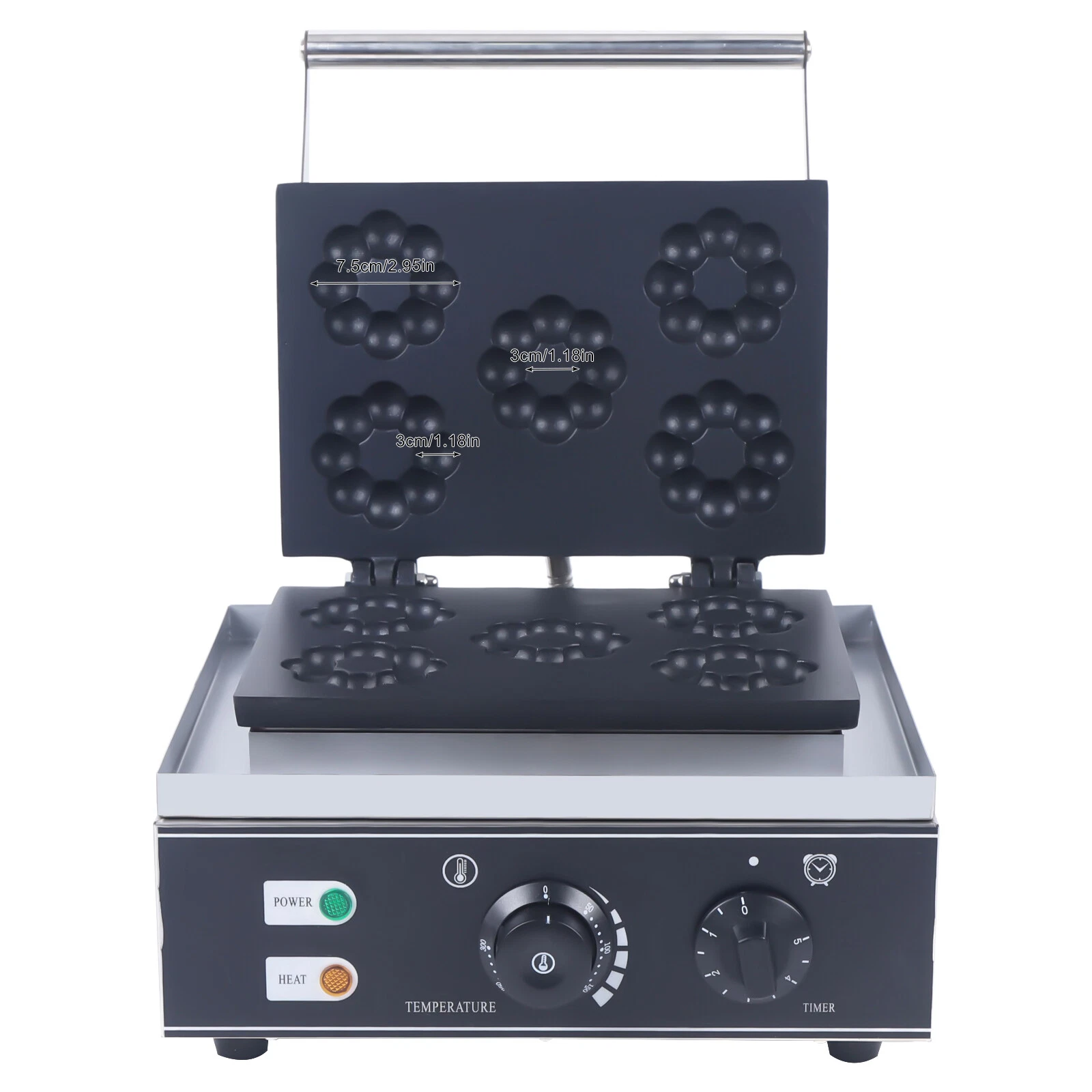 Commercial Non-Stick Waffle Donut Machine Plum Flower 5 Holes Double-Sided 1500W