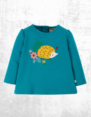 Ex Frugi Mädchen Little Alana Applikation Top in Tobermory Igel (ein bisschen defekt)