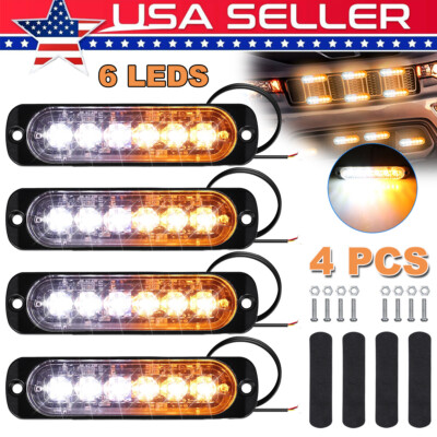 4PCS 6 LED Strobe Light Bar Car Truck Flashing Warning Hazard Beacon Amber/White