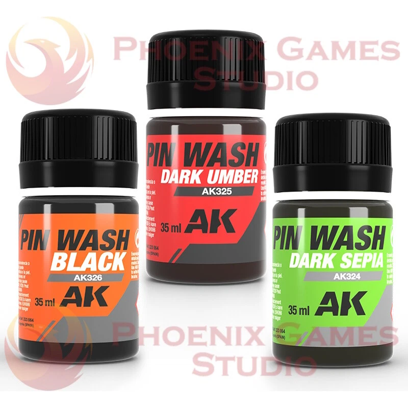 Pin Wash Enamel 35ml | AK Interactive | Black | Dark Umber | Dark Sepia