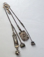Vintage  Fleur de Lis Belt Hook Chatelaine with Chains and Attachments