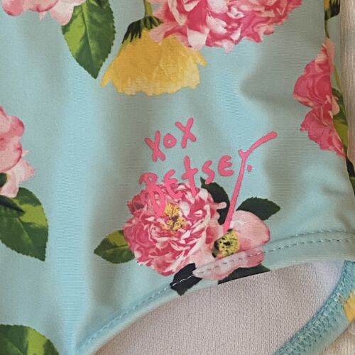 Betsey Johnson Girls RashGuard Long Sleeve Floral Swimsuit One Piece Teal Pink 6 - Picture 5 of 17