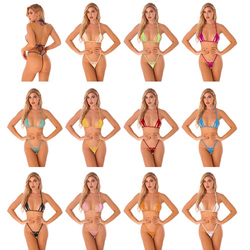 Sexy Damen Dessous Set Neckholder Schleife Micro Bikini Oberteil + G-String Tanga Unterwäsche - Bild 1 von 298