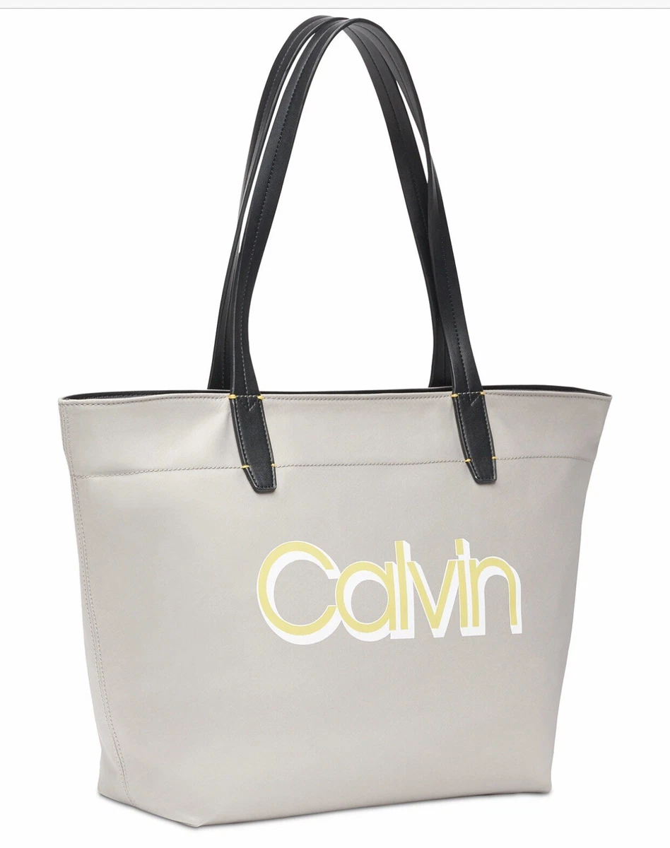 Calvin Klein Tannya Tote Women s Shoulder Logo Bag Nylon Grey