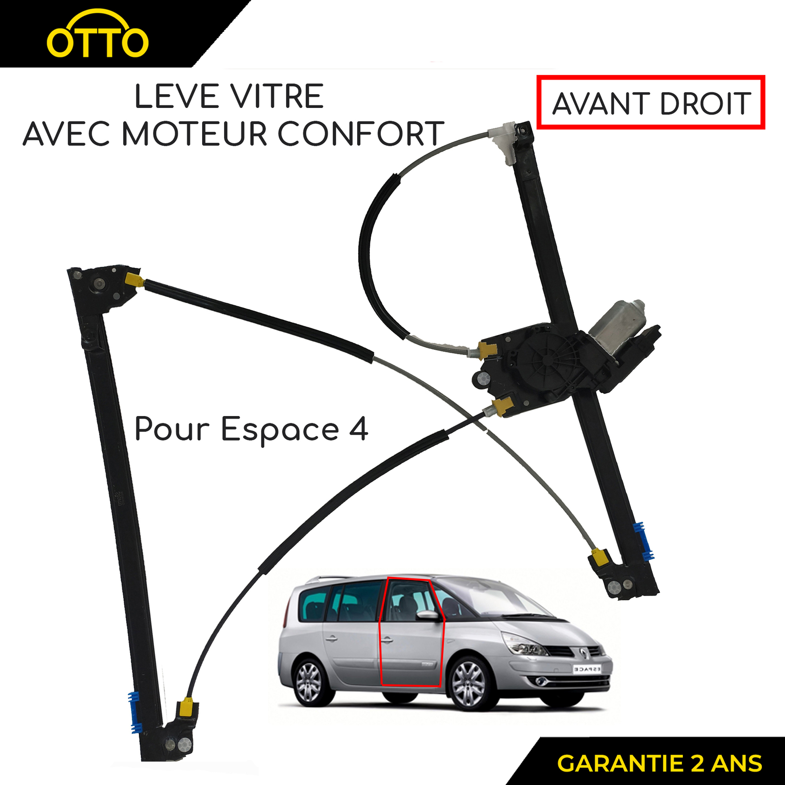 Mecanisme leve vitre avant droit avec moteur Temic pour Espace 4