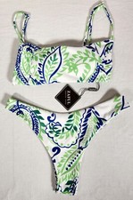 NWT ZAFUL Women's Bikini High Cut Swimsuit 2 Pieces Sz 8 Leaf Light Green
