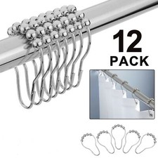Roller Glide Shower Curtain Hooks Nickel Polished Rings Bathroom Decor 12 ea NEW