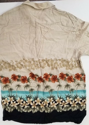 floral tan beach hawaiian shirt button down pierre cardin mens Large blue - Picture 10 of 12