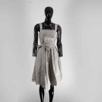 Chic Zara Basic Beige Smocked Waist Midi Dress with Self-Tie Belt