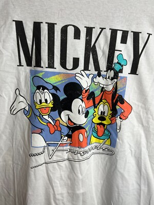 Walt Disney World Men White Mickey Friends T-Shirt SS XXL Donald Pluto Goofy New