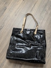 Michael Kors MK Signature Mirror Patent Leather Tote Bag in black