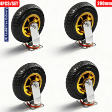 4x 8" 200mm Heavy Duty Industrial Swivel Transport Castor Wheels Rubber Caster