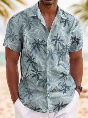 XL-Größe - kurzärmliges Hawaiihemd im Palmenstil lässige Passform für Herren Kleid