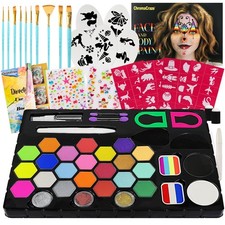 Face Painting Kit 24 Colors Water-Based Non-Toxic Face Paint Palette With Bru...