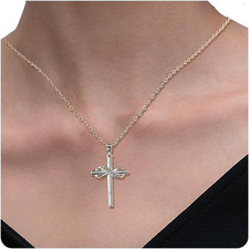 Cross Necklace for Women 14K Gold Plated/925 Sterling Silver Dainty Pendant Simp