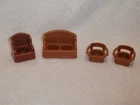 Fisher Price Little People Vintage Brown Furniture Lot: Couch, Wing Chairs