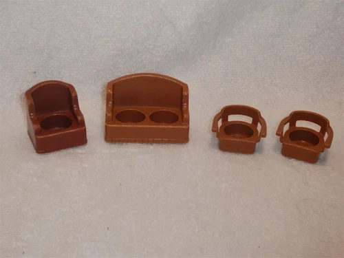 Fisher Price Little People Vintage Brown Furniture Lot: Couch, Wing Chairs