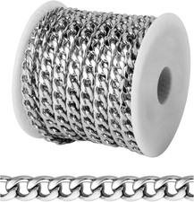 16.5 FT Silver Curb Chains for Jewelry Making,6mm Wide 304 Stainless Steel Cub