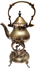 International Silver Co. India Silver Plate Tilting Teapot Stand with Burner