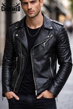 Men s Black Leather Biker Jacket Quilted Slim Fit Moto Jacket. Motorcycle Jack