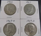 Lot of 4 Kennedy Half Dollars 1966–1969‑D • 40% Silver • Circulated U.S. Coin Se