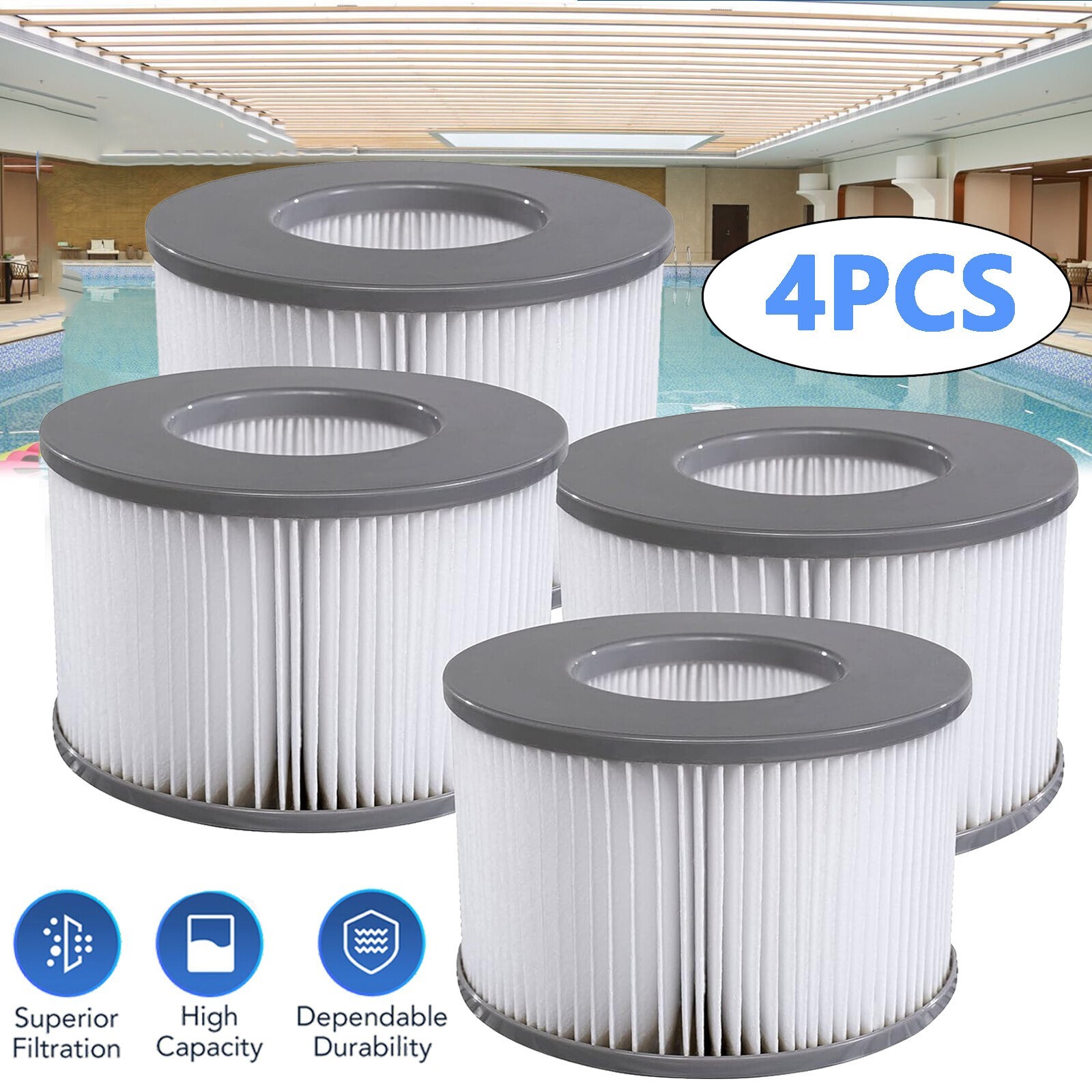 4x Filtro Whirlpool MSpa Piscina Interior Exterior Filtro de Repuesto Cartucho Inflable Spa