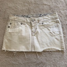 VTG Y2K Aeropostale Low Rise Micro Denim Mini Skirt Distressed Frayed Hem 5