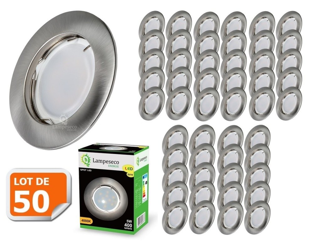 Spot LED encastrable blanc neutre pour cuisine et salon lot de 50 alu brossé