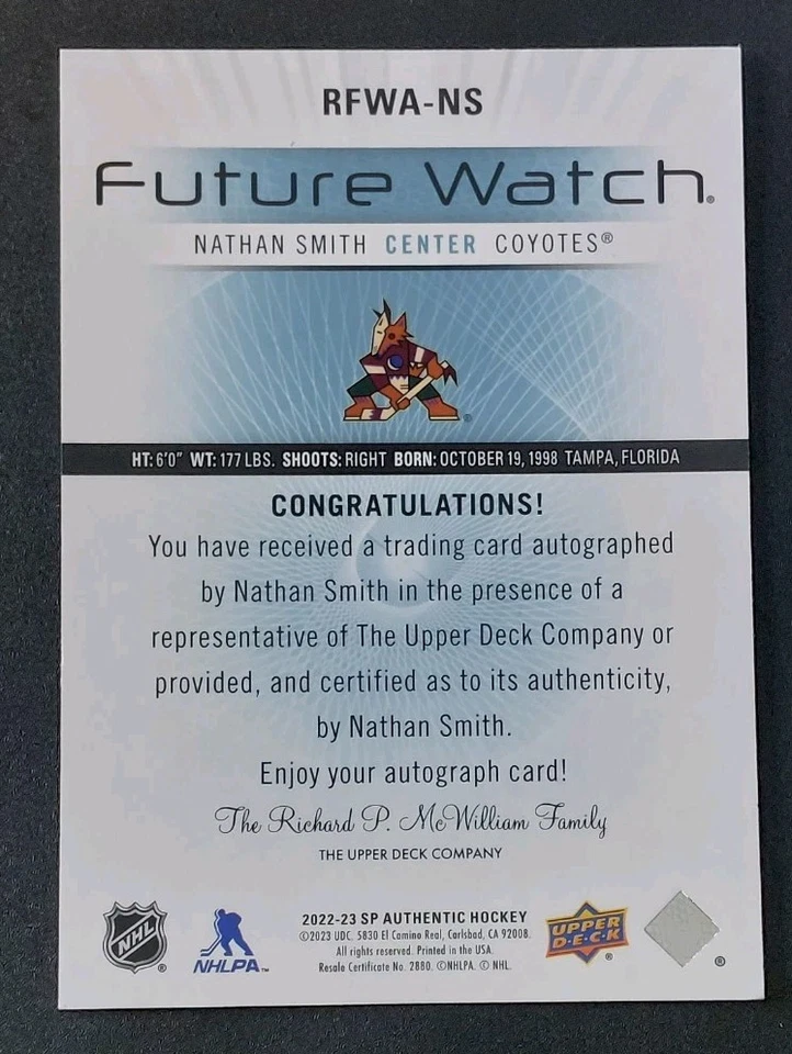 2022-23 SP Authentic Nathan Smith '12-13 Retro Future Watch Autograph #RFWA-NS - Image 2 of 3