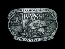 TA09126 VINTAGE 1997  BASS ANGLERS SPORTSMAN SOCIETY  FISHING BELT BUCKLE
