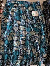 Vintage Sag Harbor Blue Floral Chiffon Polyester Pleated Pull On Midi Skirt M