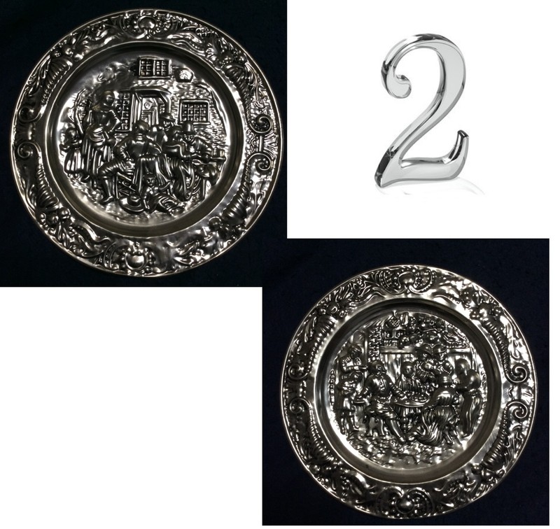 Two (2) ● vintage brass tone wall plates ● decorative ● 14 inches