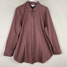 Chico’s Shirt Women’s 3 Red Black Striped Button Up Stretch Preppy Size 16