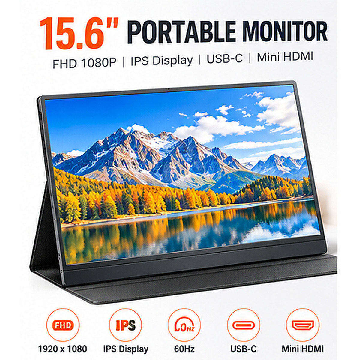 15.6" Portable Monitor FHD 1080P IPS USB-C Mini HDMI for Laptop PC