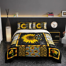Cozy Sunflower Plush Comforter Set - 3 Piece Bedding for Girls' Room