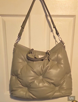 Maison Margiela Gray Quilted Tote Bag, Detachable Strap, Inner Pockets, Silver