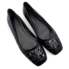 Tory Burch Georgia Ballet Flats Black Croc Embossed Leather Square Toe Sz 8