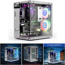 Raspberry Pi 5 NVMe M.2 SSD Case 2.0/3.0 Mini Tower Cooler Dual RGB Fans OLED