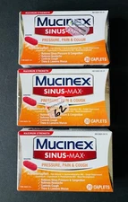 3x Mucinex Sinus-Max Pressure Pain Cough Max Strength Caplets 20ct, BB: 01/2027+