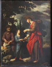 Dipinto olio scena religiosa biblica vintage stile rinascimentale arte da parete