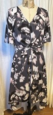 Simply Vera Womens Grey Pink White S Sleeve Fit Flare Hi-Low Midi Dress SzM Used