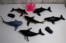 Sea Creatures Animals Lot Of 9 Shark Whale Dolphin Accessories Plastic Toy