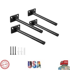 Invisible 6" Floating Shelf Brackets - 4 Pack Black Steel for Elegant Shelving