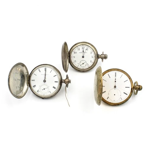 Antique Waltham 7-15j Coin & 925 Silver Key Wind Pocket Watch Lot of 3 #WB4507-1