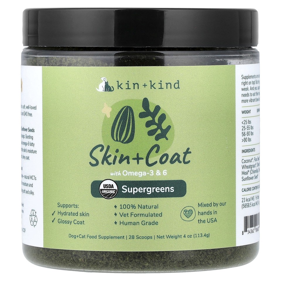 Skin + Coat, Supergreens For Dogs and Cats, 4 oz (113.4 g)