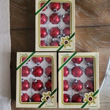 Vintage Pyramid Christmas Ornaments Shiny Red Glass in Original Boxes 36 Total